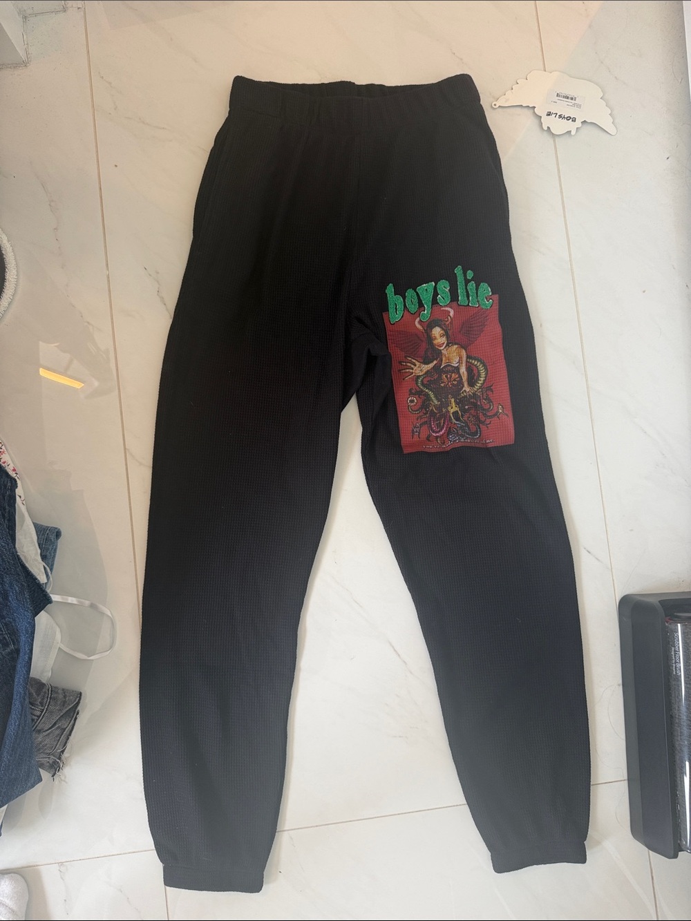 Boys Lie Black Sweatpants with White Wing Tag
